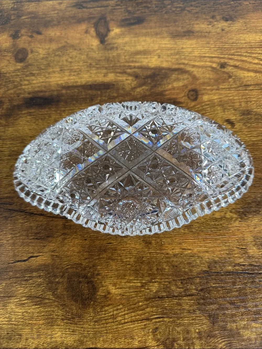 Cut Crystal Decorative Bowl - Clear Glass Accent Vase